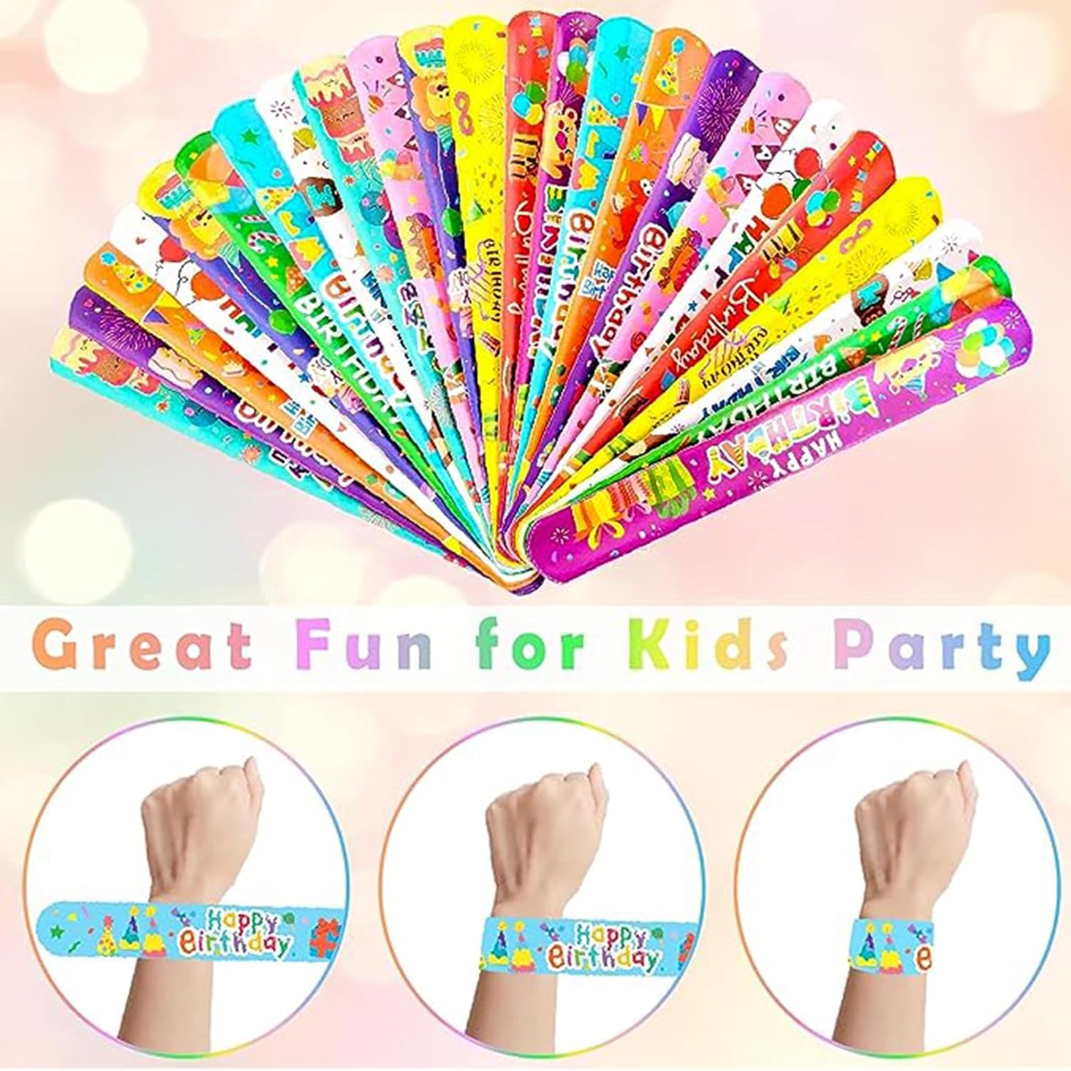 36 PCS Happy Birthday Slap Bracelets Kids Party Favors,Bulk Snap Bracelet Party Favors Supplies for kids&teens Gifts Teacher Classroom School Favors - Image 3