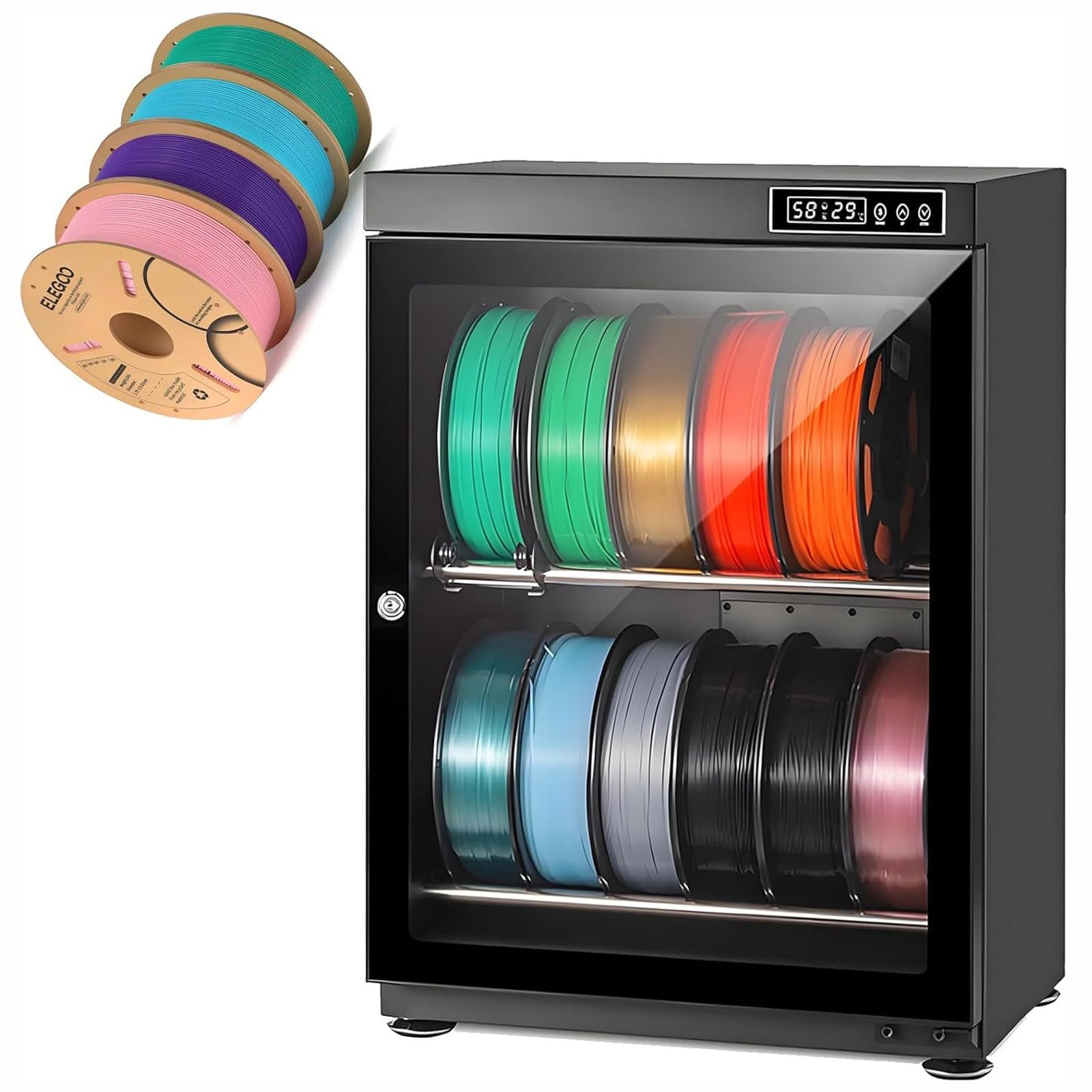DPQYJPP Filament storage box,3D printer filament dehumidifying cabinet,auto humidity control (rh15%-rh60%),for pla petg abs tpu,holds up to 10-12/15-18 rolls,3D printer filament storage box 70L