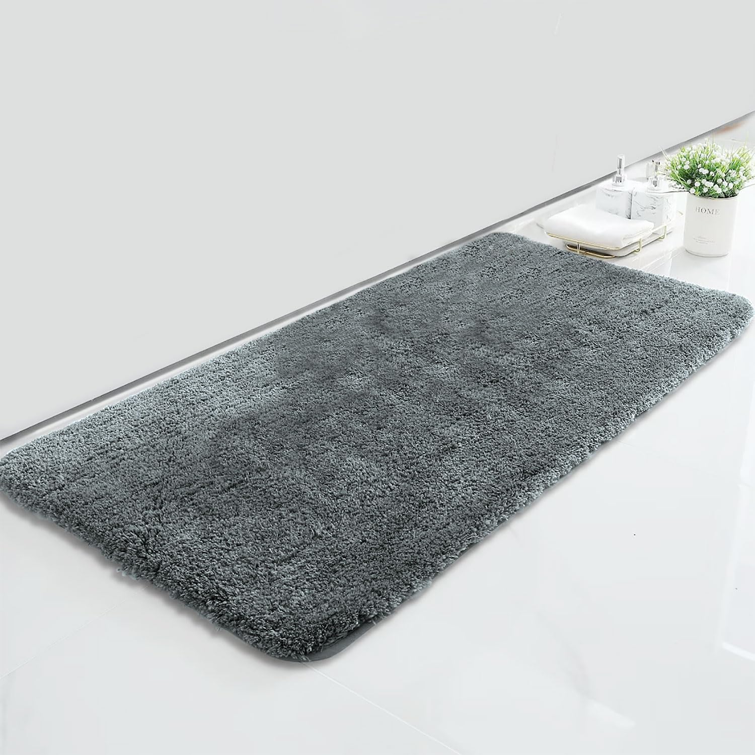 LUXE HOME INTERNATIONAL Microfiber Rectangular Home Bath Mat Super Soft Non Slip Vegas Mats for Bathroom, Kitchen, Bedroom, and Door (60x90 Cm, Grey) Pack of 1