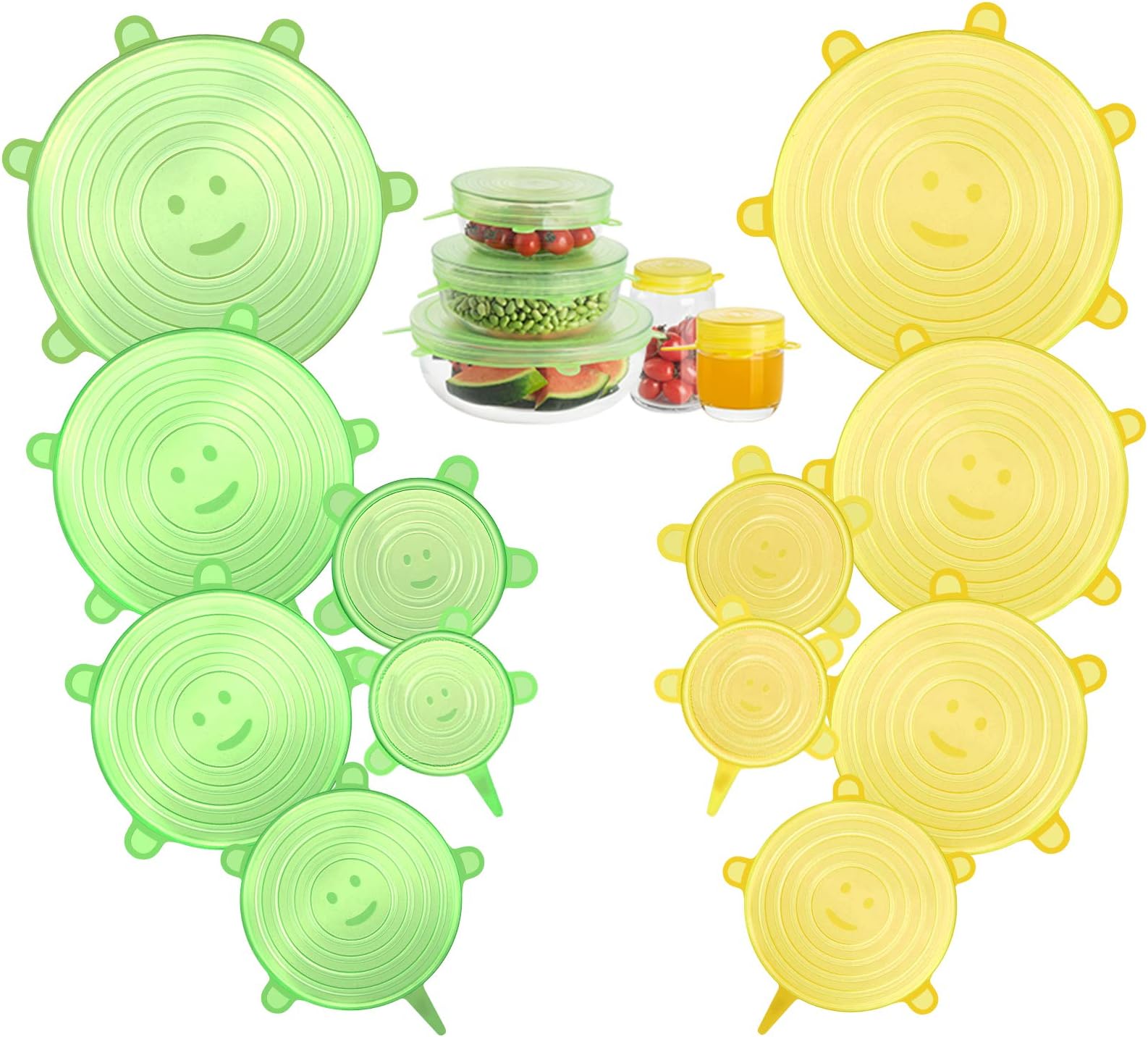 CISHANJIA Silicone Stretch Lids,12 Pack of Silicone Lids Food Covers, BPA Free and Reusable to Fit Various Sizes & Shapes of Containers, Dishes, Bowls, Safe in Dishwasher, Microwave and Freezer