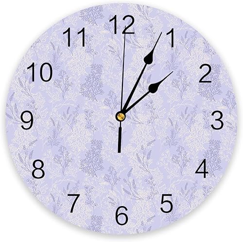 Reloj de pared de 10 pulgadas, silencioso, sin tictac, flores de primavera de lavanda, reloj decorativo redondo para sala de estar, dormitorio,