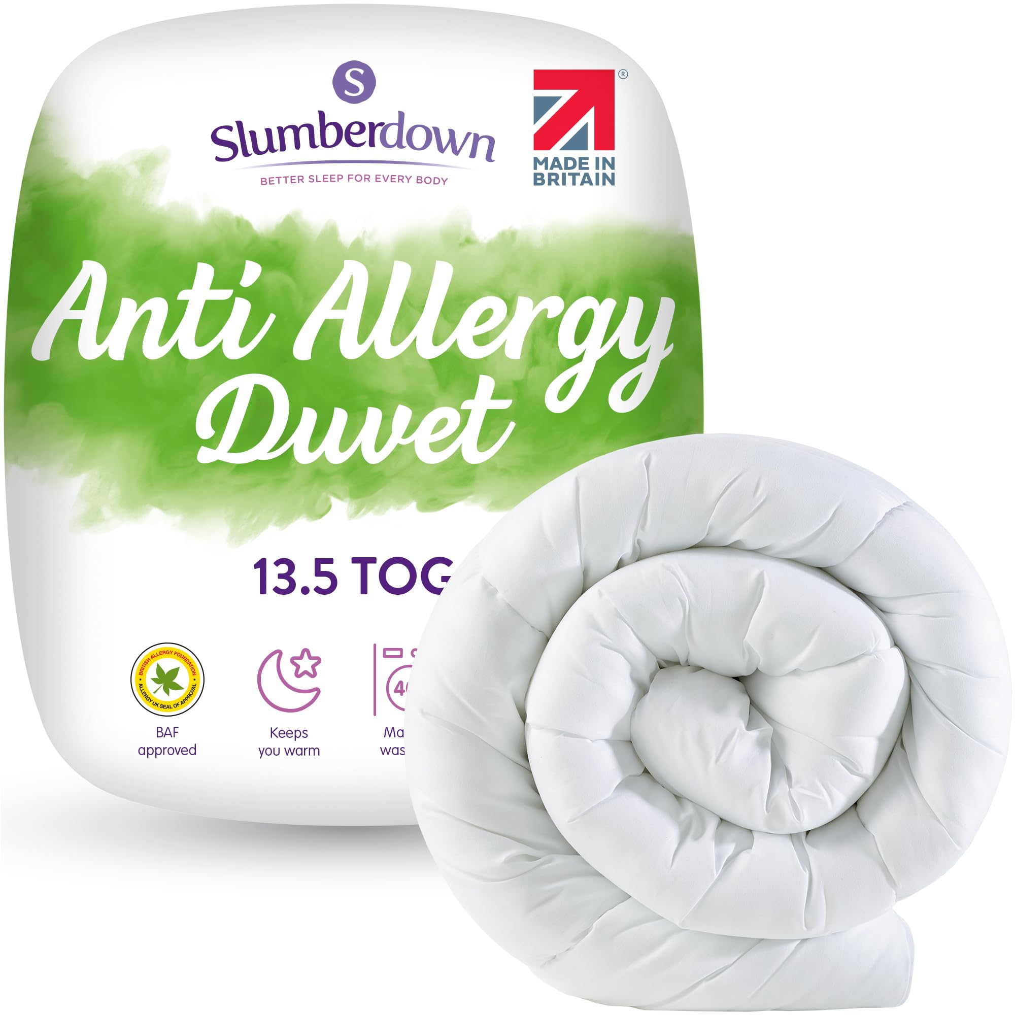 Slumberdown White Anti Allergy Super King Duvet - 13.5 Tog Warm Winter Quilt Ideal For Cold & Chilly Nights - Anti Bacterial, Soft Touch Cover, Hypoallergenic, Machine Washable, Size (260Cm X 220Cm)