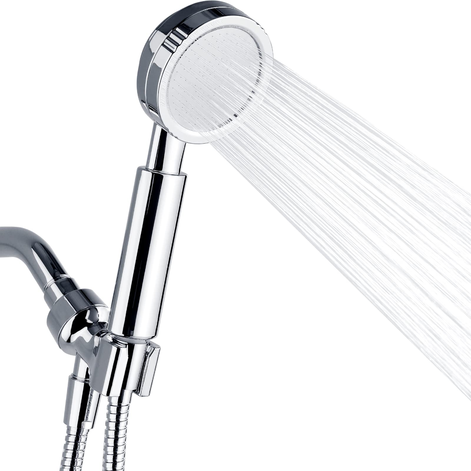 BRIGHT SHOWERSHigh Pressure Handheld Shower Head Set, Hand Held Showerhead with 60" Long Stainless Steel Shower Hose and Adjustable Wall Bracket, Chrome