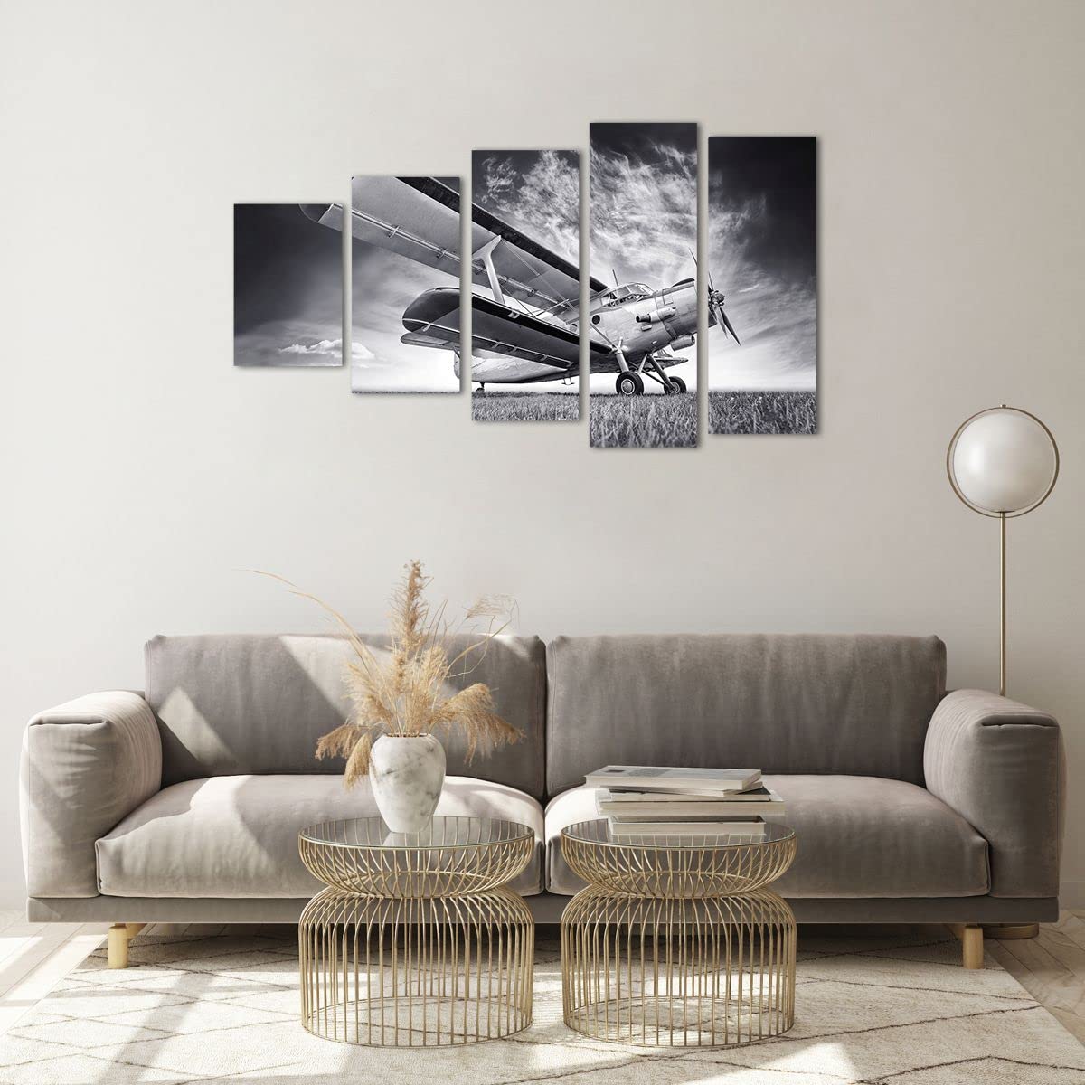 Quadro su Vetro Aereo An-2 in bianco e nero Stampe da Parete in Vetro 140x50cm Quadri Moderni Soggiorno Camera da Letto Cucina 1 pezzo Grandi XXL Decorazione Murale Wall Art Immagini GAB140x50-4363