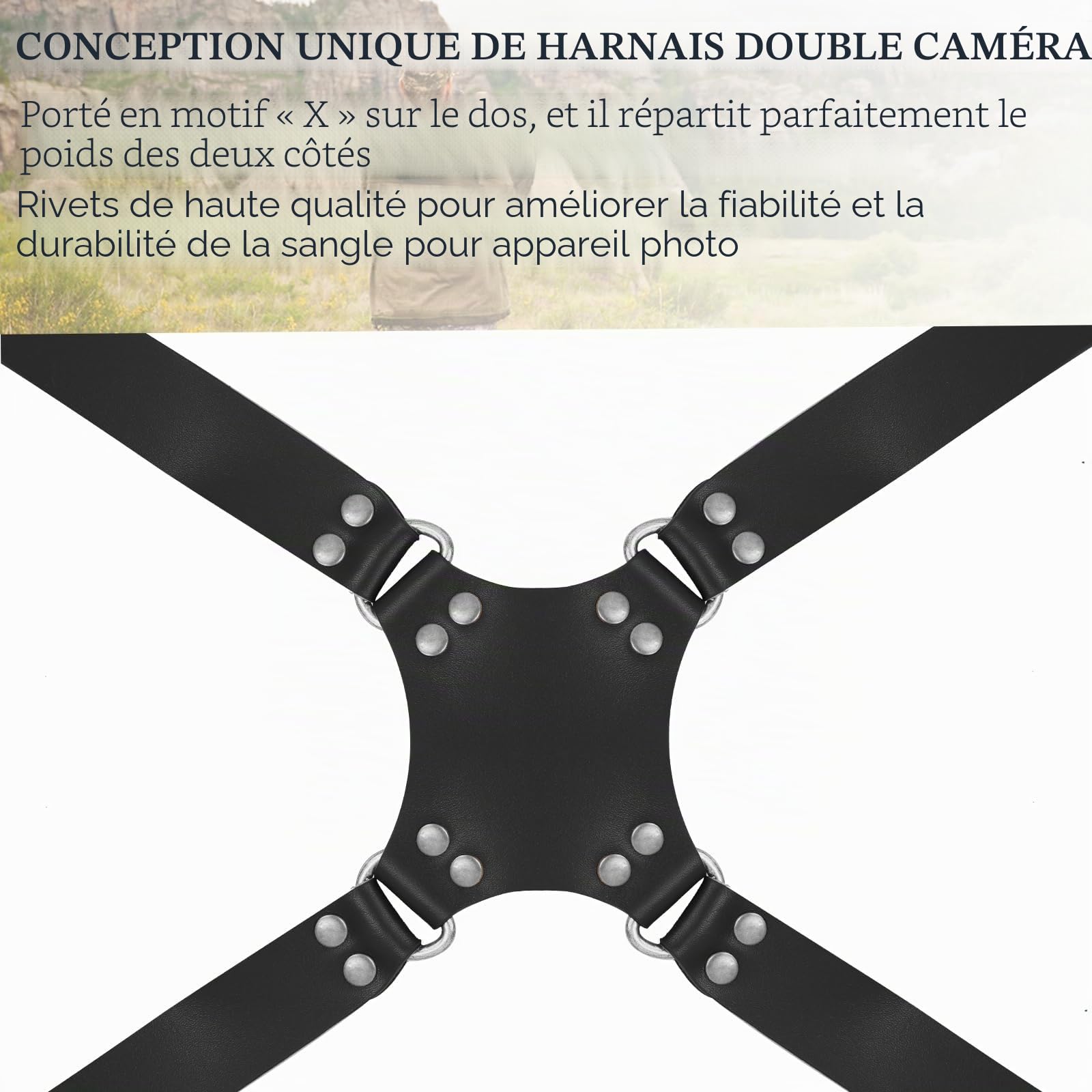 Sangle pour appareil photo - En cuir - Pour 2 appareils photo - Fermeture rapide - Double sangle pour appareil photo reflex numérique - Convient pour la randonnée, les mariages - Le meilleur