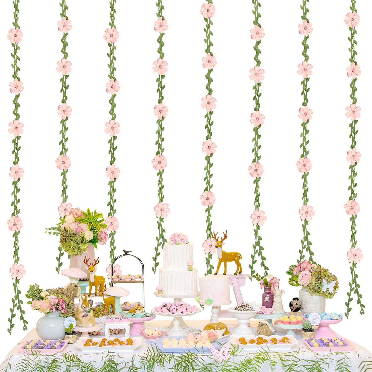 Zeyune 8 Pcs Wildflower Garland 31.5 ft Balloon Tassel Tails Garland Spring Party Decorations Flower Baby Bridal Shower for Wedding Birthday Women Spring Summer Party Supplies(Pink)