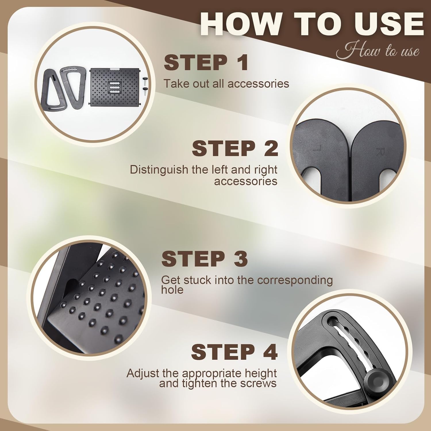 VERAT 1Pcs Adjustable Ergonomic Foot Stool with Massage, Black Plastic Frame, Plastic Material, Under Desk Foot Rest, Office Footrests, Leg Rest for Desk, Six Height Adjustments VERAT 1Pcs Adjustable Ergonomic Foot Stool with Massage, Black Plastic Frame, Plastic Material, Under Desk Foot Rest, Office Footrests, Leg Rest for Desk, Six Height Adjustments