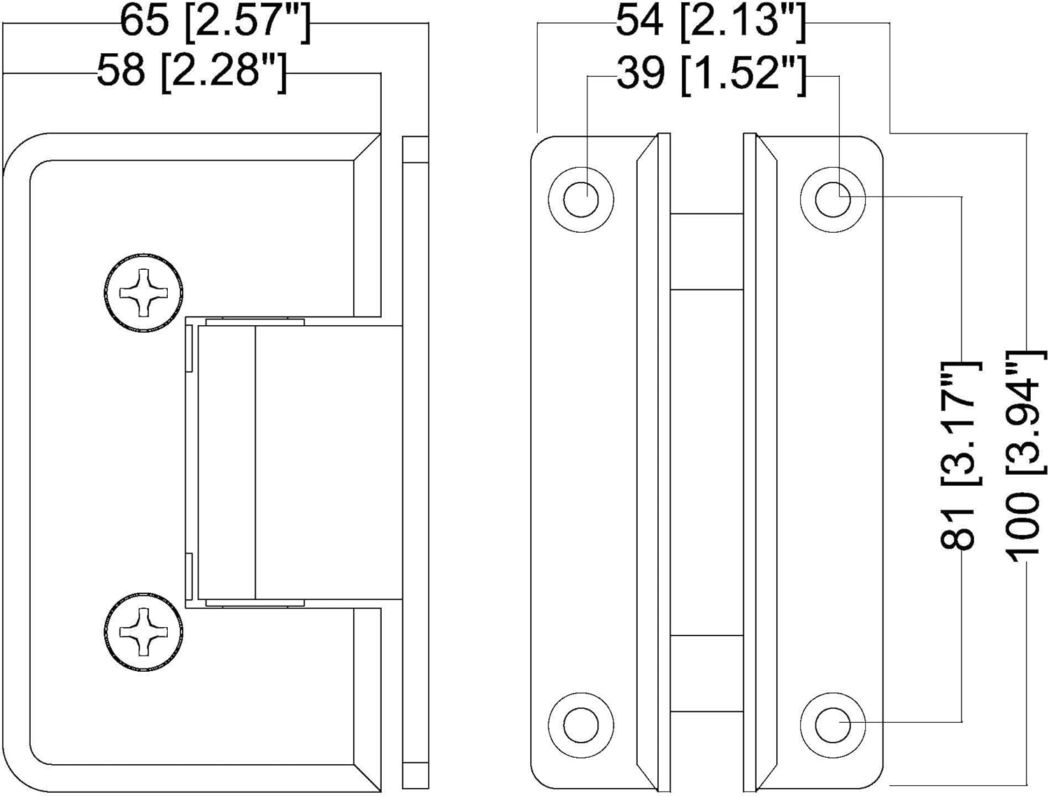 Rockwell Security Heavy Duty Beveled Corner Shower Hinge, H Type Full Back Plate in Brushed Nickel Finish for Heavy Tempered Glass Shower Doors