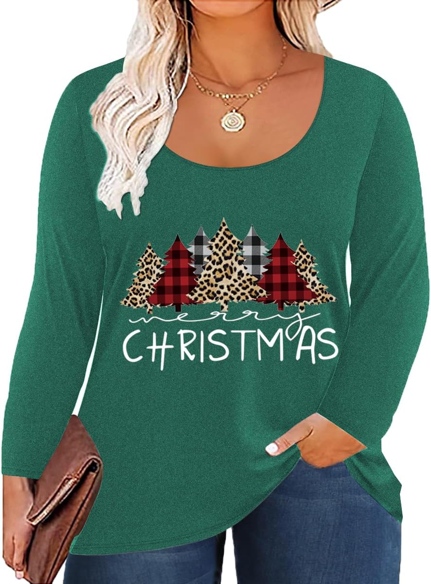 Women's Plus Size Long Sleeve U Neck Tunics Tops Casual Loose Fit T Shirt Blouse