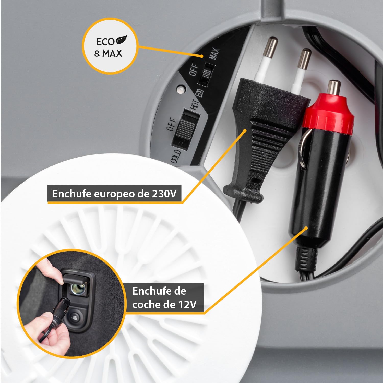 TZS First Austria Nevera eléctrica 45 litros | conexión de 12 V y 230 V | con enchufe de 12 V para el coche | para camping, festivales y viajes | con función de enfriar y mantener caliente | gris