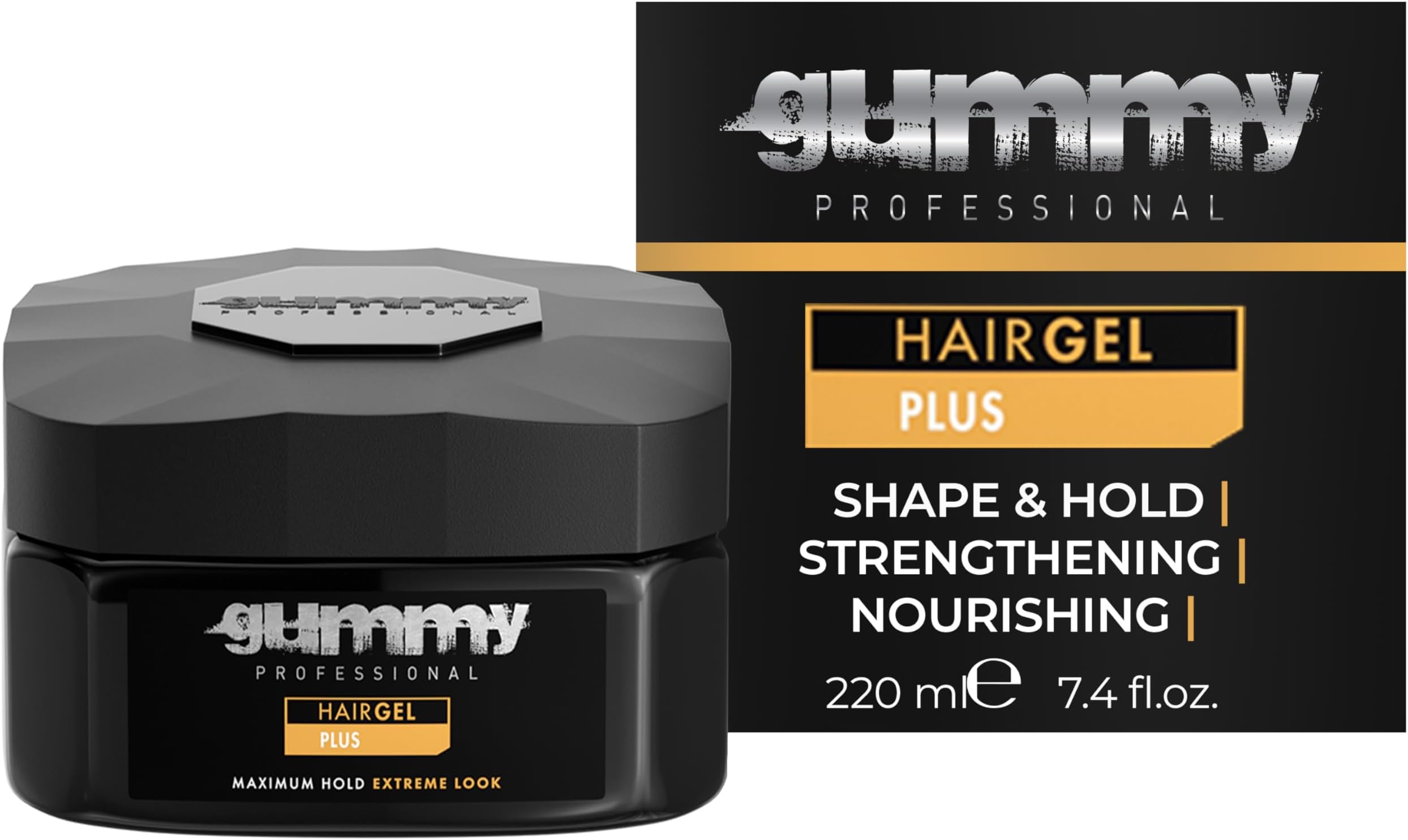 Gummy Professional Plus Hair Gel for Men and Women – Strong Hold Styling Gel for Slick Back Looks, Curls, Braids, Twists, and Edge Control – Clear Gel for Shine, Neat Styles, and Conditioning – 220 ml