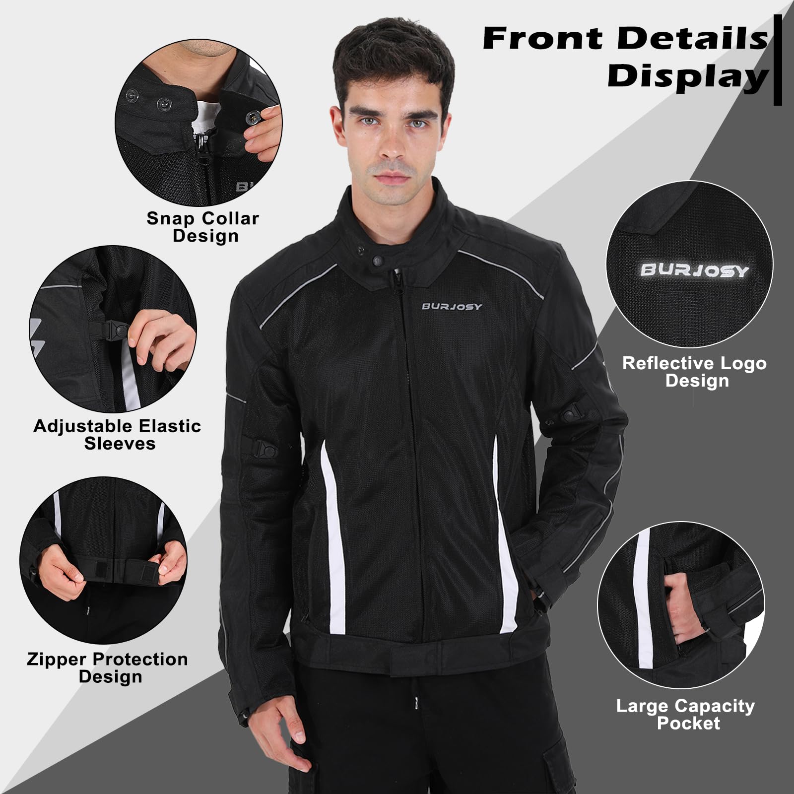 Chaqueta de moto de Verano para Hombre con Protectores, Chaqueta de Motocicleta de Malla Transpirable Reflectante Ligera