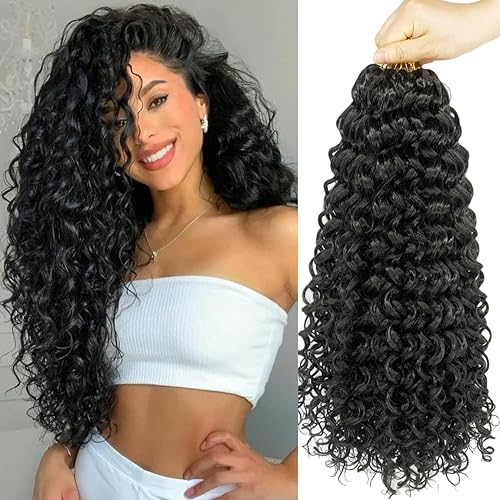 ENBEAUTIFUL Paquete de 8 extensiones de cabello rizado de ganchillo de 18 pulgadas para mujeres negras, rizos Gogo, rizos de playa, rizos de agua,