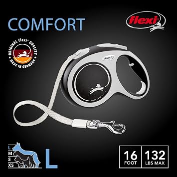 FLEXI Comfort Tape Retractable Dog Leash, Large, 16 ft - Black/Grey