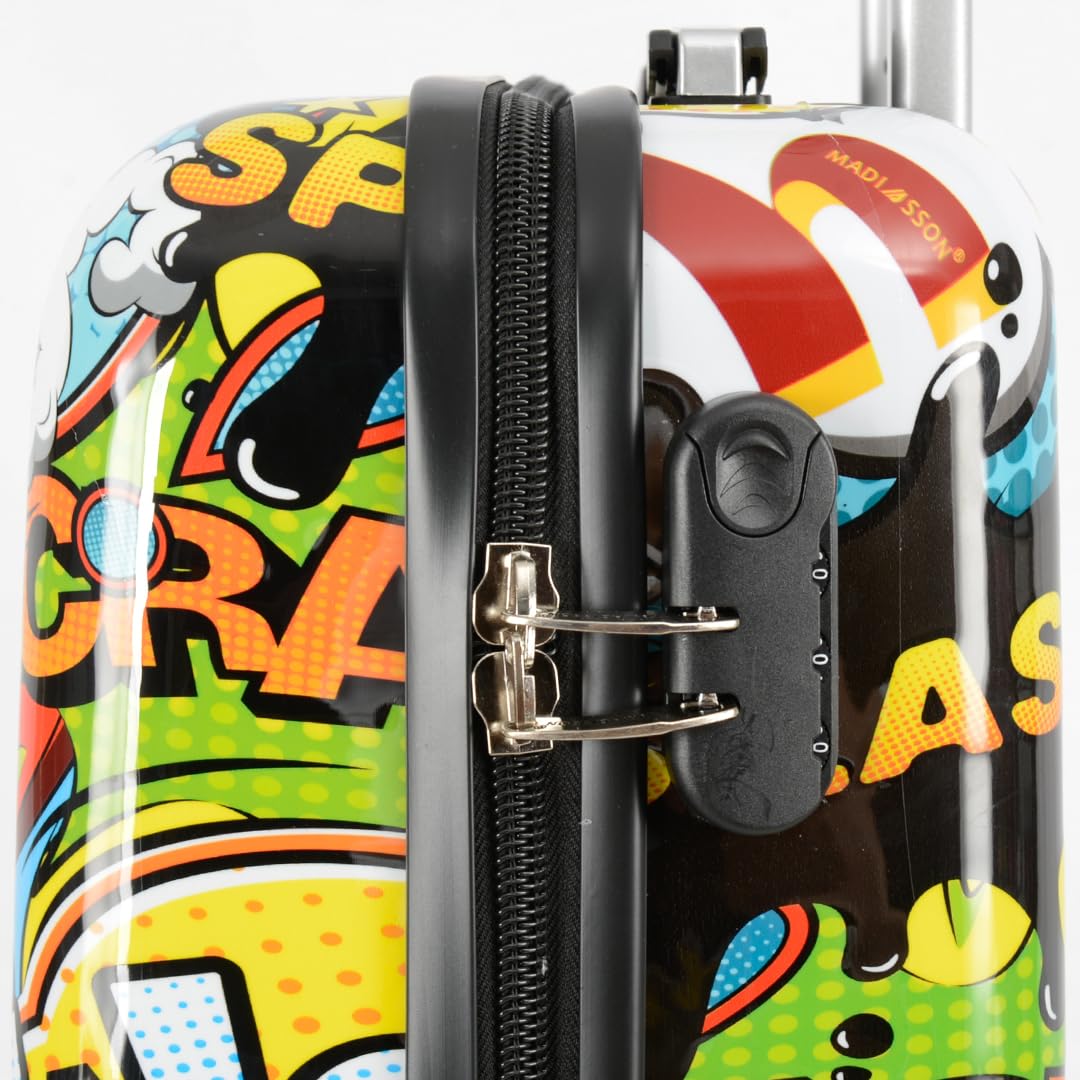 A1 FASHION GOODS Maleta rígida giratoria con cerradura TSA, 4 ruedas, equipaje expandible, onomatopeya, impresión de sonidos cómicos, multicolor, Medium 24", Equipaje expandible rígido con ruedas
