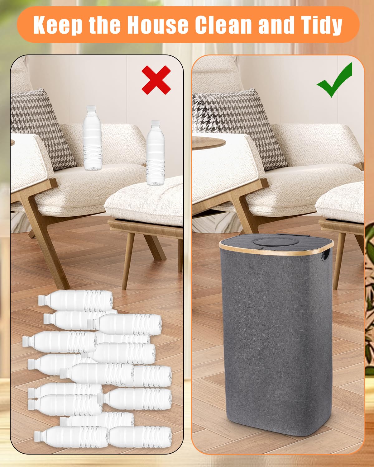 Poubelle Recyclage Bouteilles 110 L MKAKYES - Avec Couvercle Et 2 Sacs Réutilisables - Pour Cuisine, Extérieur - Noir - 5