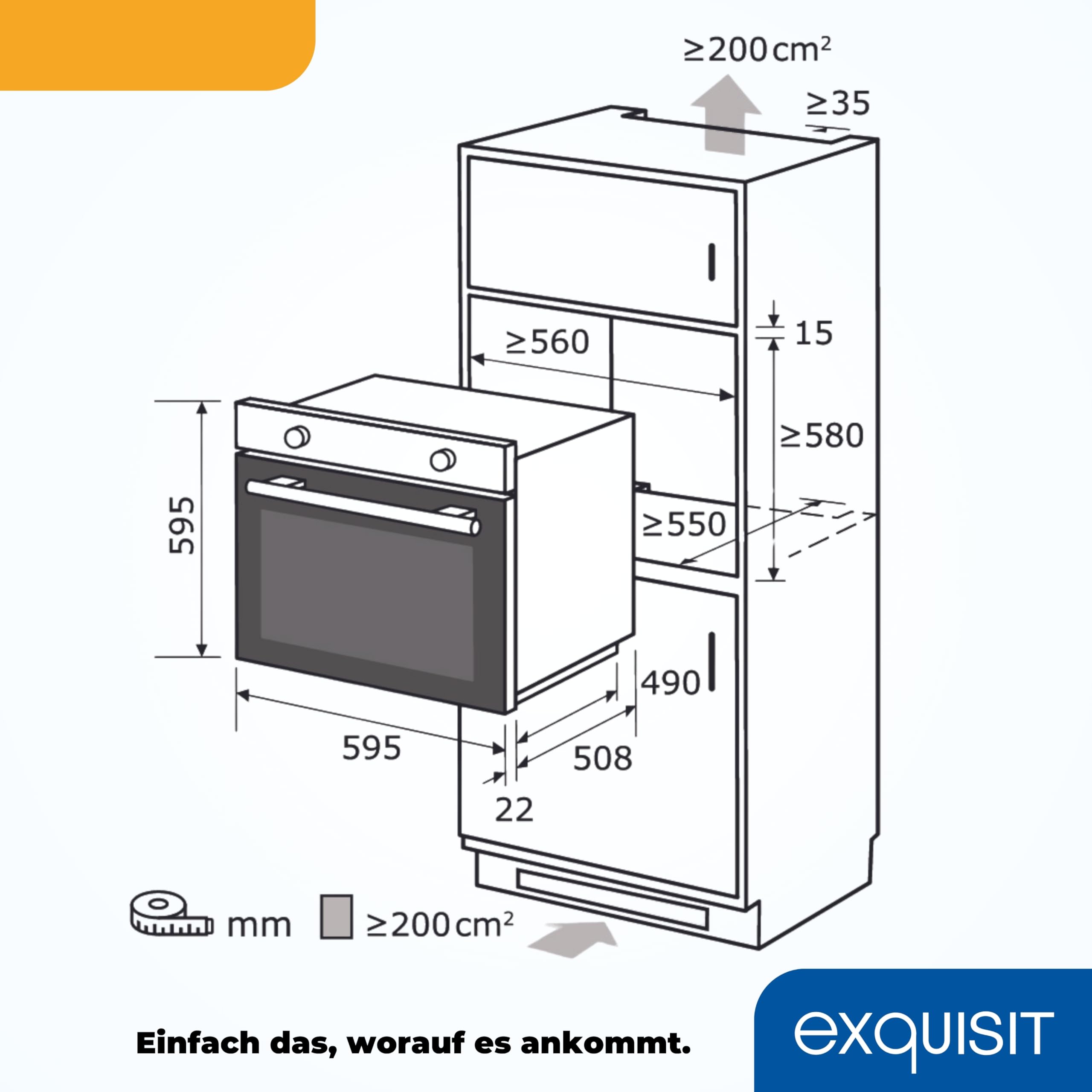Exquisit Einbaubackofen EBE 555-1.1 62 L Garraum Silber