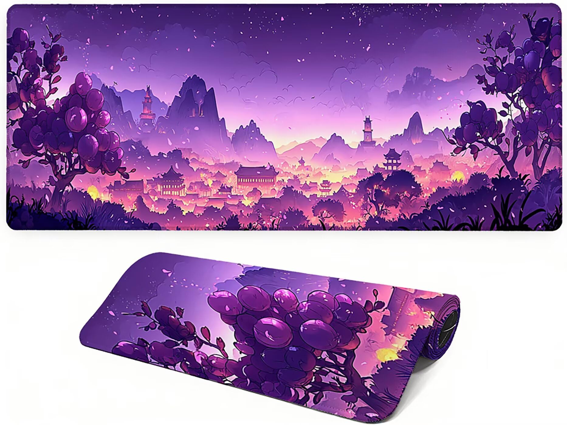Lpfieonn Japanischer Stil Schreibtischunterlage XXL, Landschaft Schreibtischunterlagen Großes, Gaming Mousepad XXL mit ernähter Rand und Rutschfeste Gummibasis, für PC/Laptop/Mausa 120x60cm PF-2166