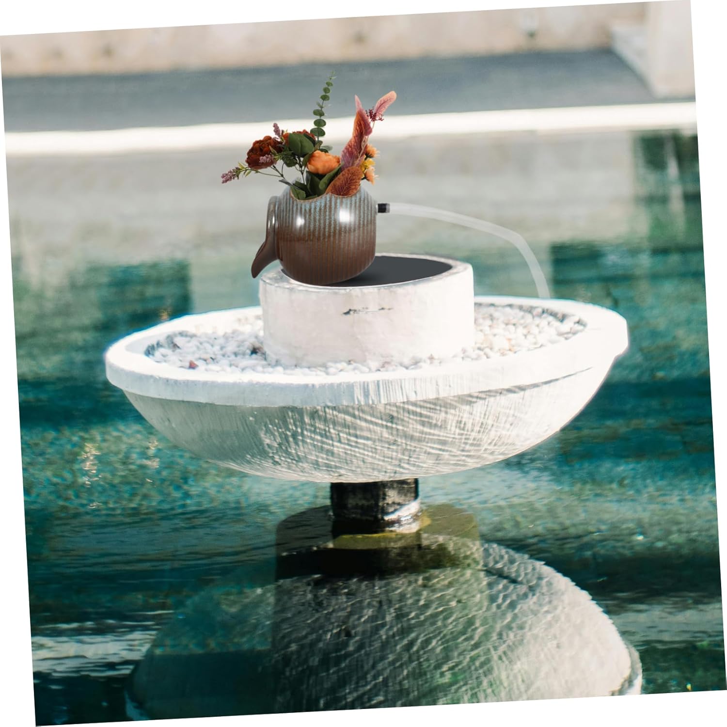 Garneck Hydroponic Planting Ceramic Jar Decorative Water Fountain Outdoor Courtyard Waterfall for Home Decor