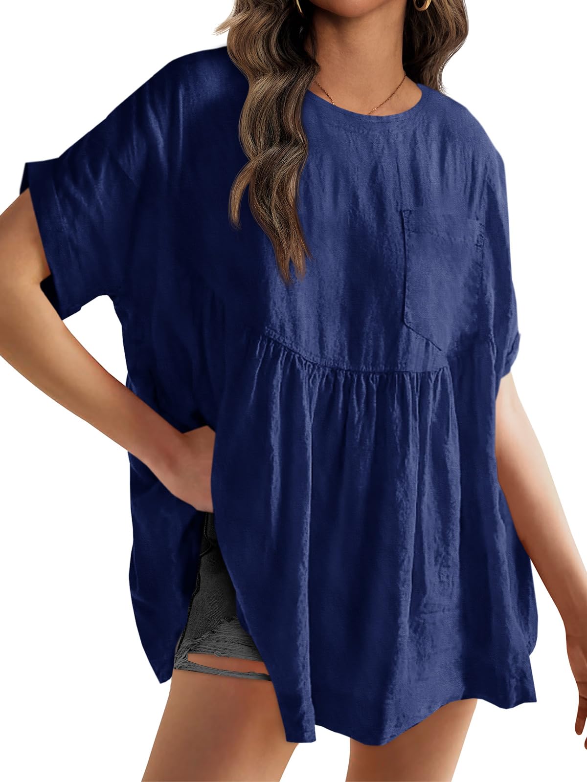 Tankaneo Womens Summer Babydoll Tops Peplum Oversized Tunic Shirts