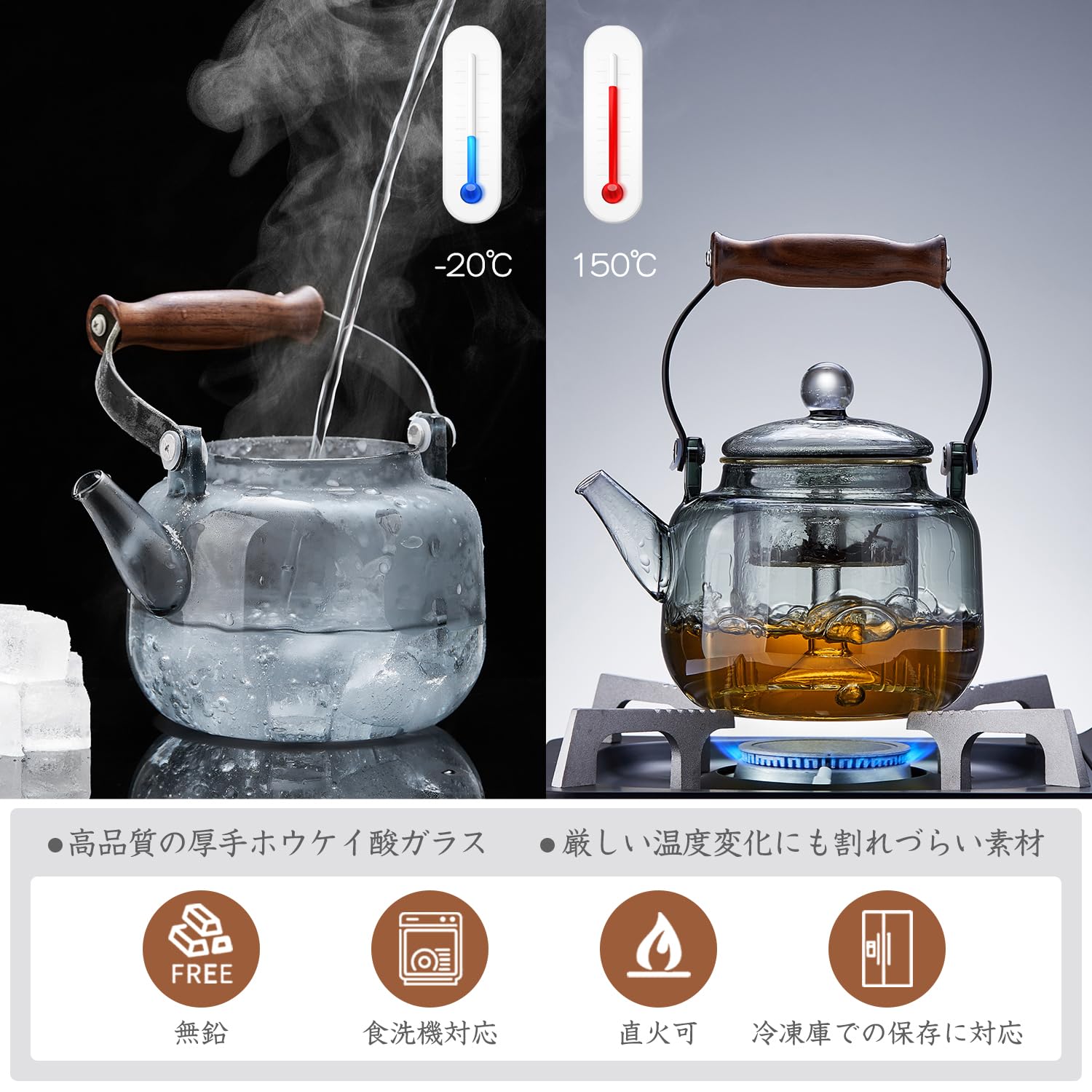 Amazon | ポカロティー 耐熱ガラスティーポット 透明やかん 900ml 上手 