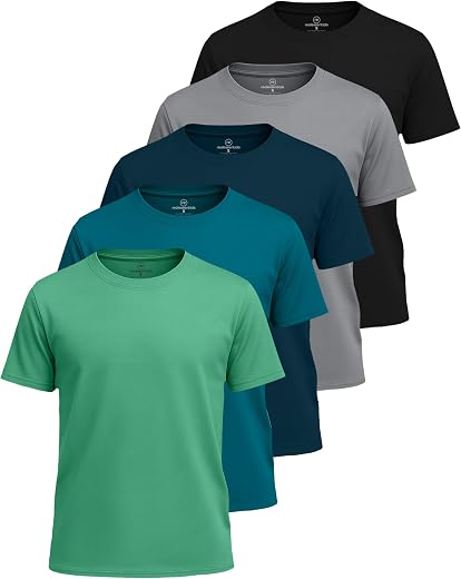 Real Essentials 5 Pack: Youth Mesh Moisture Wicking Active Athletic Performance Short-Sleeve T-Shirt Boys &amp; Girls