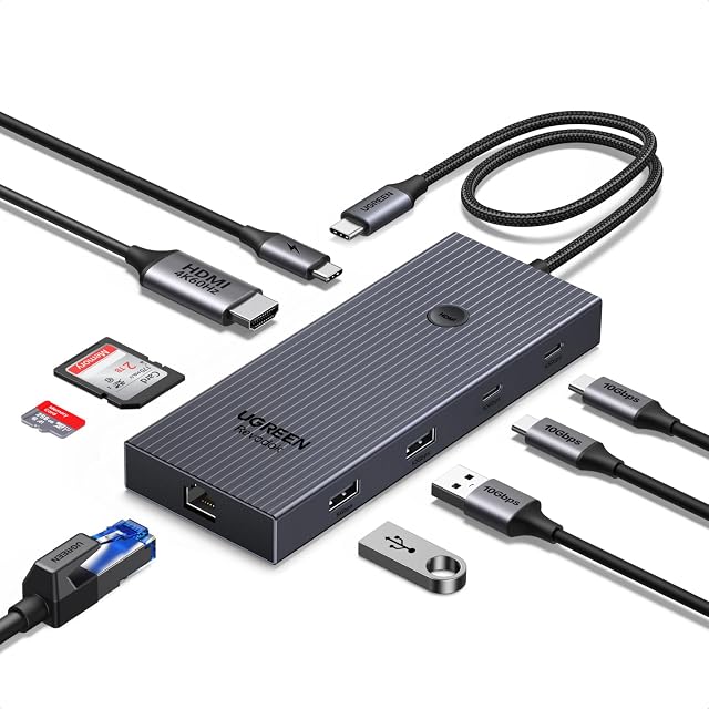 UGREEN Revodok Pro USB C Hub 9 in 1 with 1GbE,SD/TF Slots,Screen-Off Button | 4K@60Hz HDMI, 10Gbps Data Transfers, 85W for Laptop Charging, Compatible with MacBook Neo/Air/Pro,iPad Pro,Steam Deck