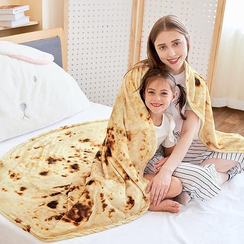Miniatura 5 de Manta gigante CASOFU con diseño de tortilla de harina, manta de tortilla para tu familia, suave y cómoda manta de franela para adultos, manta de