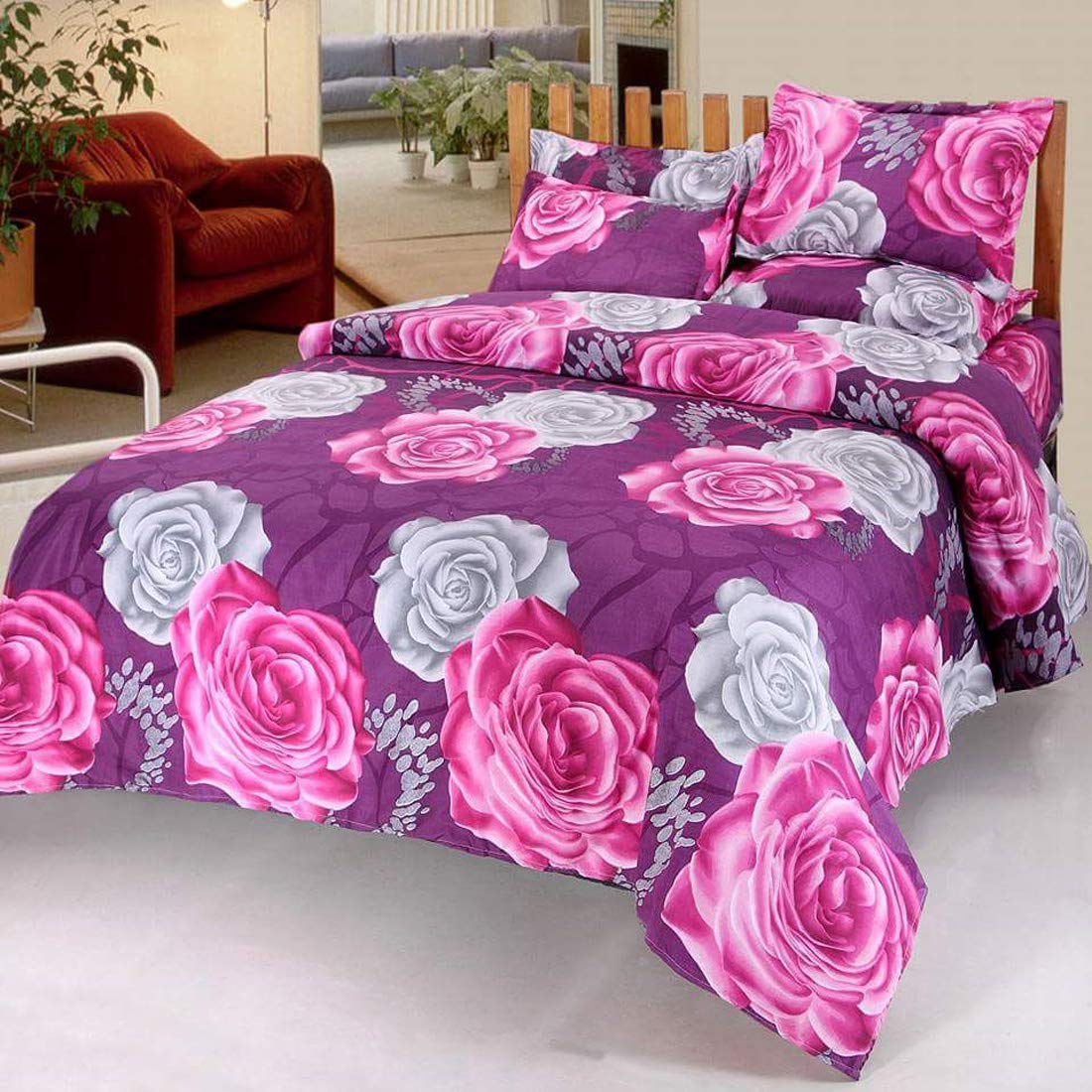 Ganpati Fabrics 1 pc Soft Cotton Double Bedsheet with 2 Pillow Covers