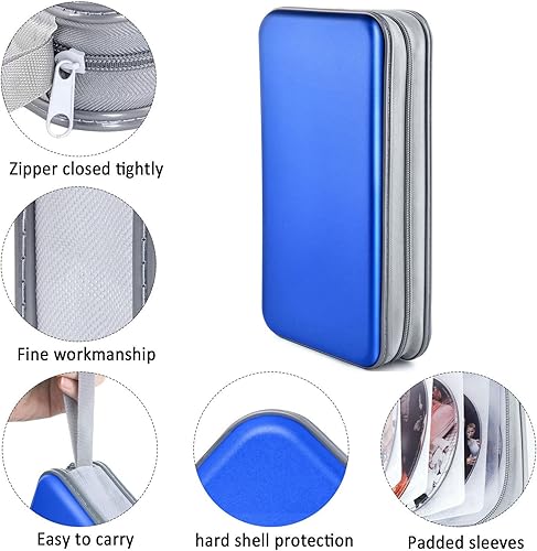 Miniatura 2 de Bivisen Funda para CD, capacidad para 80 DVD, VCD, multimedia, Blu-ray, soporte para cartera, organizador de almacenamiento (azul)