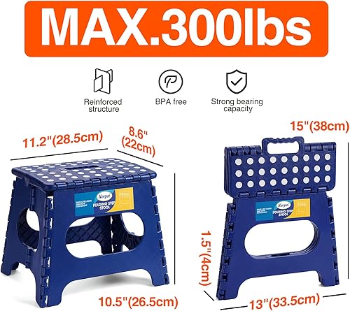 Miniatura 9 de Korpai Taburete plegable mejorado de 9 pulgadas para adultos y niños con capacidad para hasta 300 libras, taburetes plegables antideslizantes con