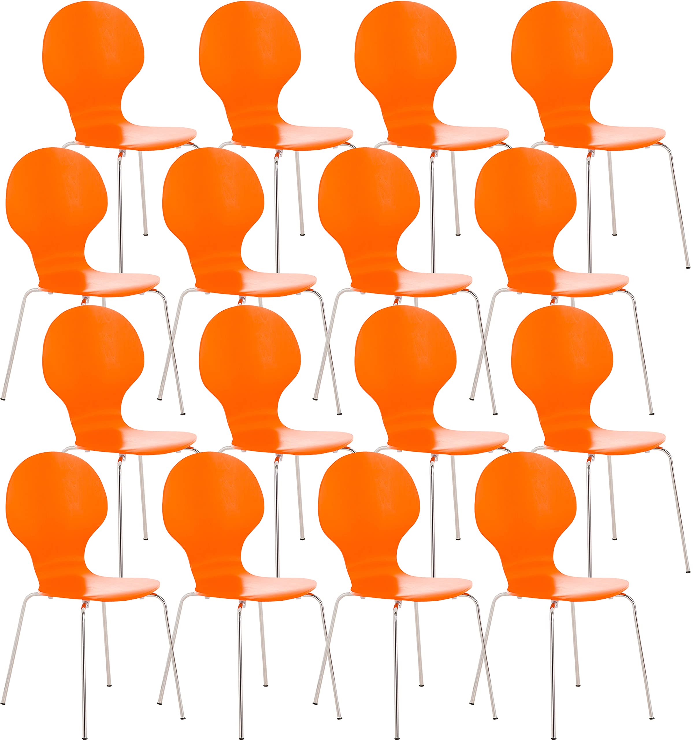 CLP Lot de 16 Chaises Empilables Robustes Diego I Chaise Empilable en Bois avec Dossier I Siège Ergonomique Confortable I Hauteur Assise 45 cm, Couleur:Orange