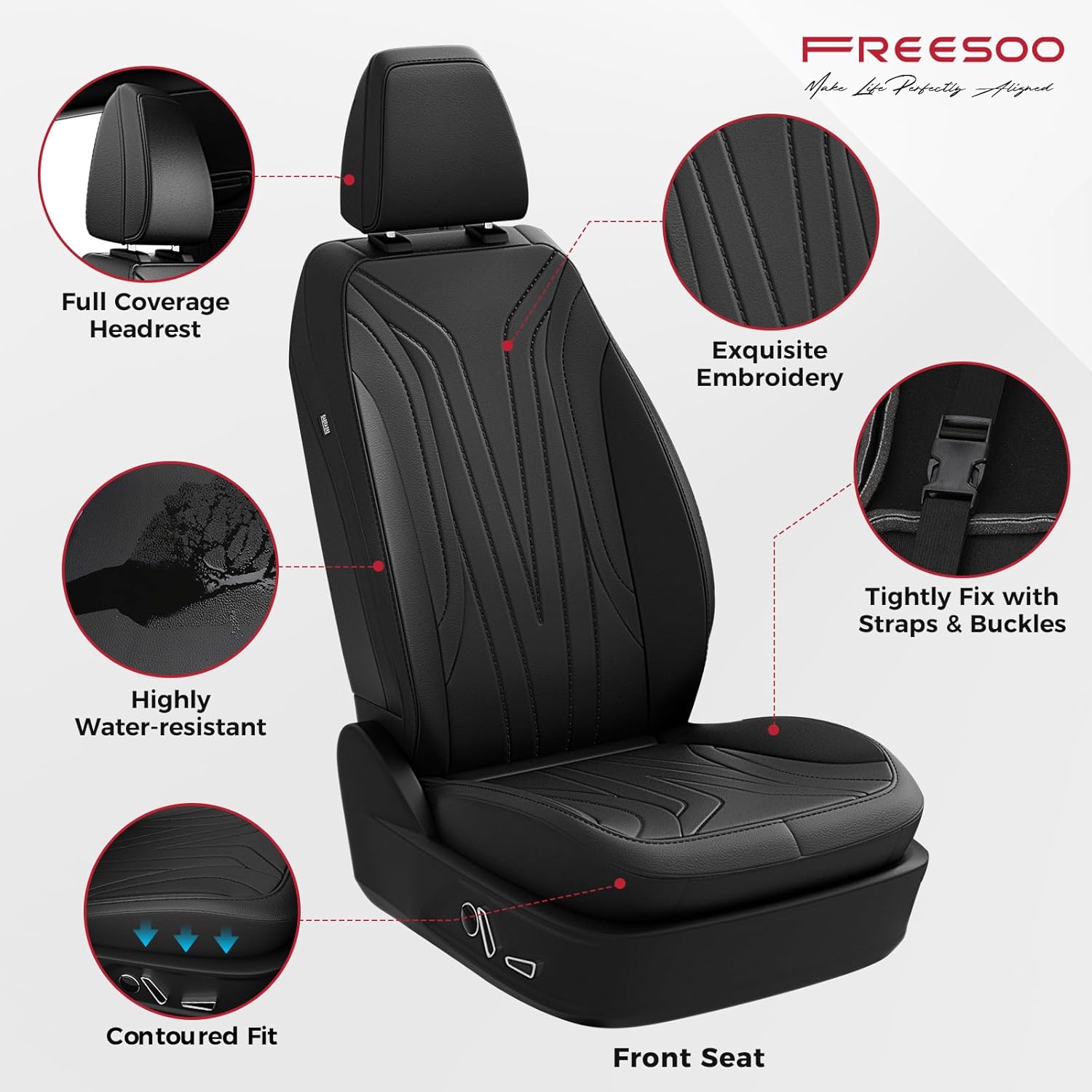 FREESOO Seat Covers for Ford Mustang Mach-E 2025 2024 2023 2022 2021 Premium,Waterproof Faux Leather Seat Covers, Black