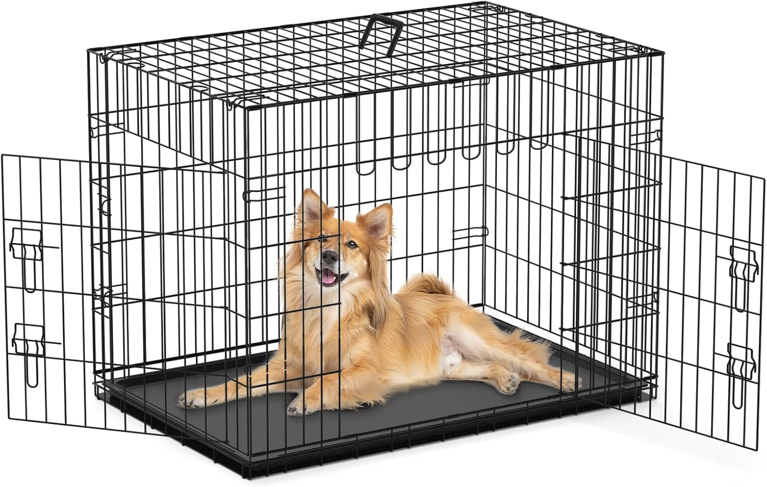 Nobleza Large Dog Crate Cage, 36in Folding Metal Dog Cage Crate with 2