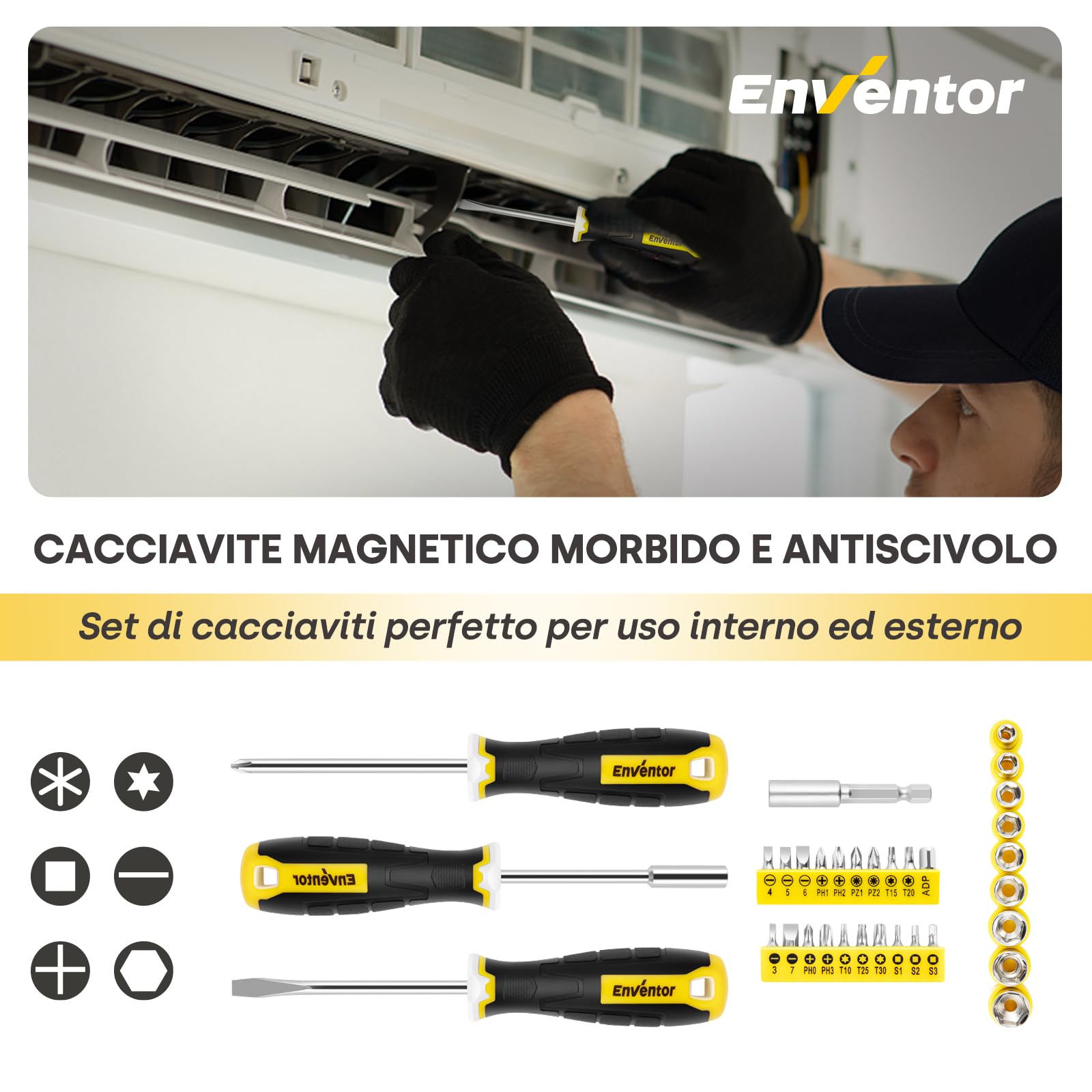 Enventor Cassetta Attrezzi Completa 158 Pezzi Giallo, Set Attrezzi da Lavoro con Cacciavite Chiave a Martello, Utensili da Lavoro con Cassetta Degli Attrezzi, Valigetta Attrezzi Completa per la Casa