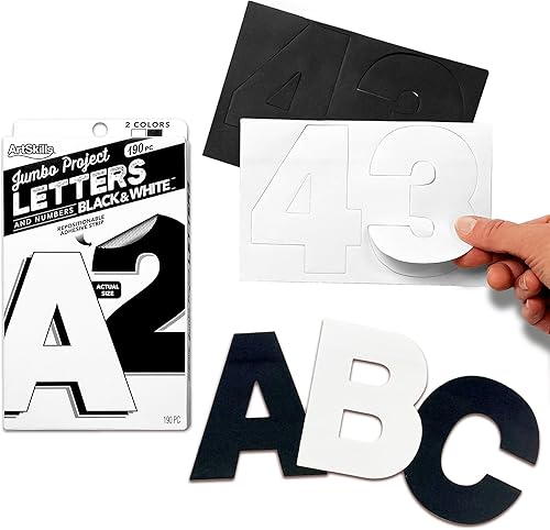 ArtSkills Cartel de papel jumbo de 4 pulgadas con letras y números para proyectos y manualidades, blanco y negro, 190 piezas