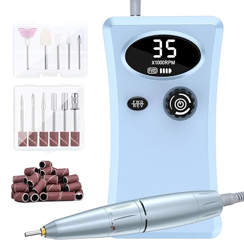 Cadrim Lima de uñas eléctrica, taladro de uñas portátil de 35000 RPM, taladro de uñas inalámbrico, juego de máquina de taladro de uñas profesional