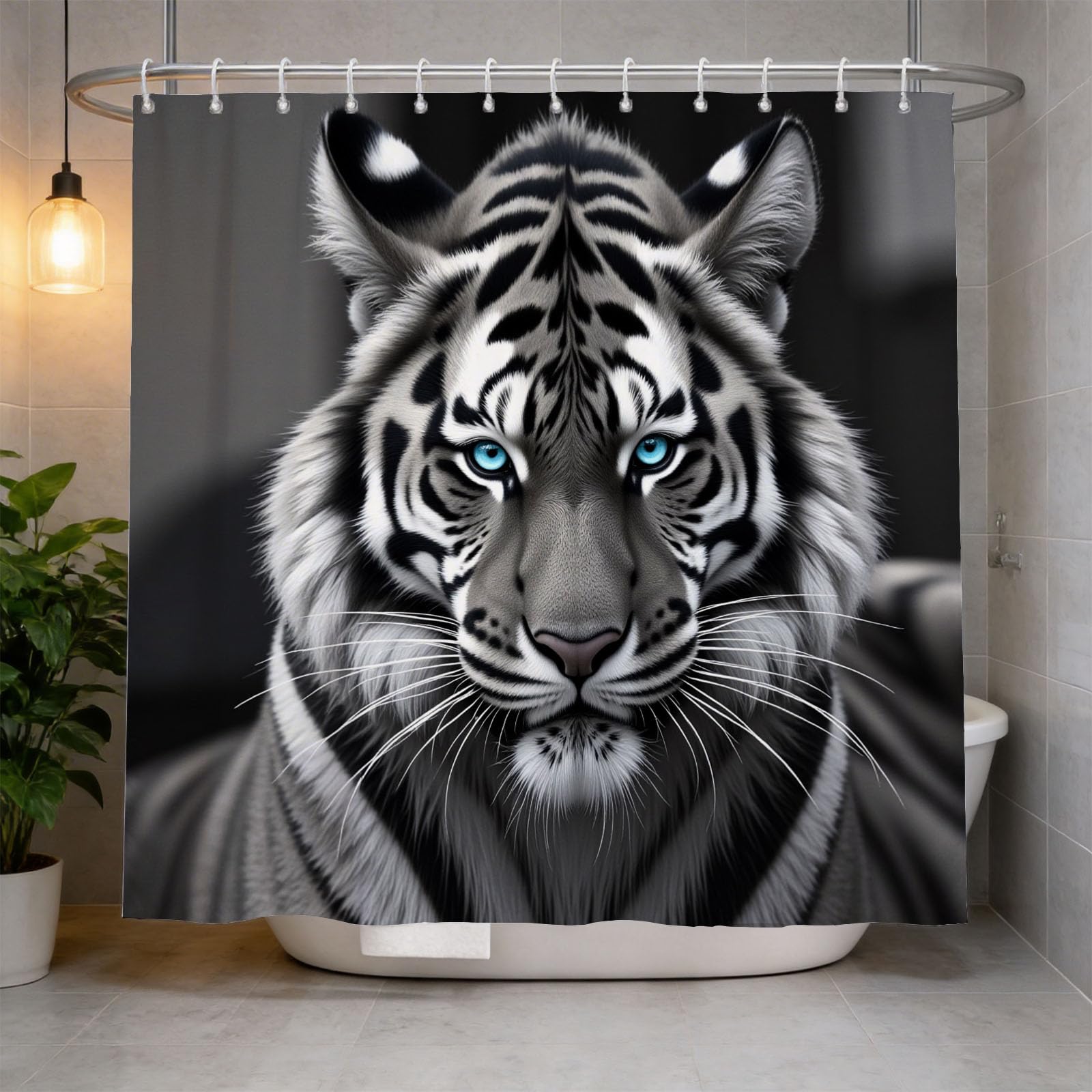 Hongduo 3D Tiger Shower Curtain for Stalls Bathtubs Minimalistic Bathroom Decor Shower Curtain Set Polyester Fabric Waterproof 200x200cm/79X79 Inch with Hooks