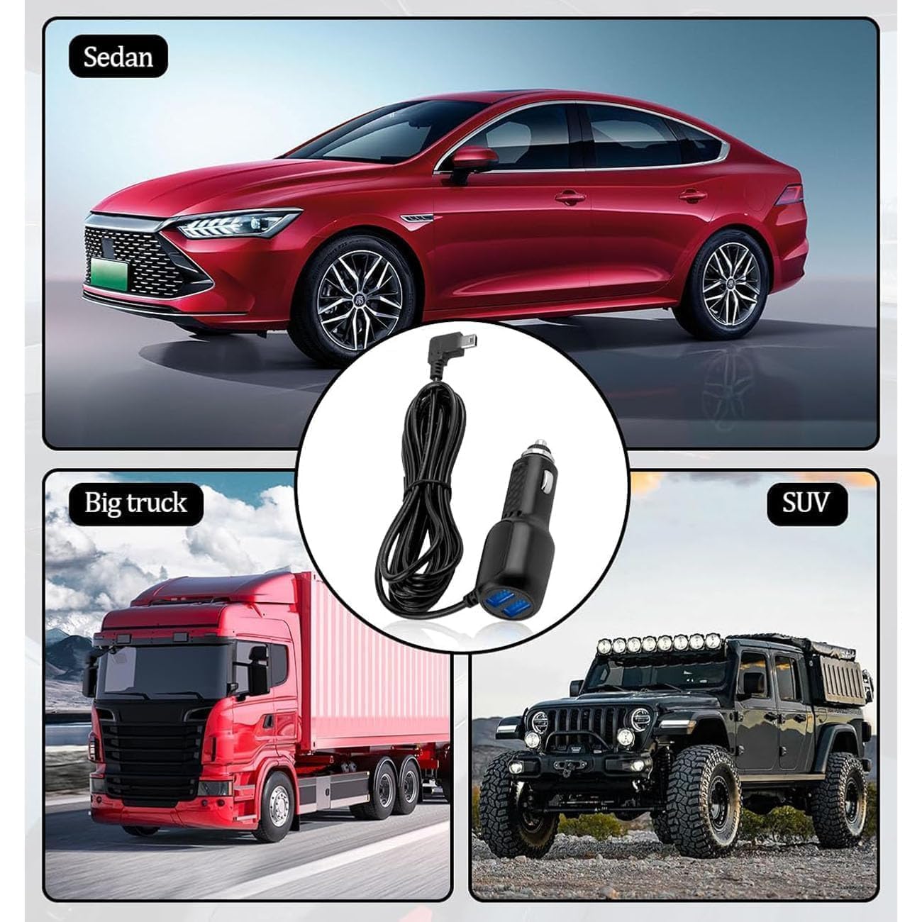 1 x Dashcam-Kabel, Dashcam mit USB-Kabel, Gleichstrom-zu-DC-Ladegerät, 12 V