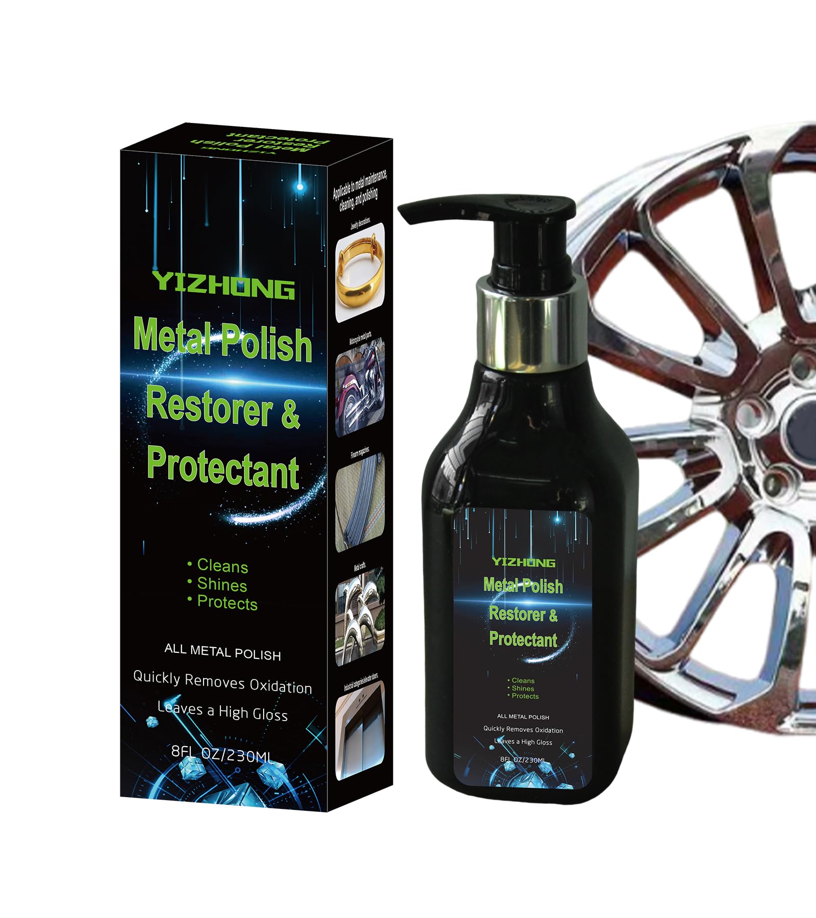 YIZHONG Metal Chrome Polish Aluminum Polishing Kit High Gloss Finish for Wheels, Car Polish Trim & Bumpers 8 Fl Oz