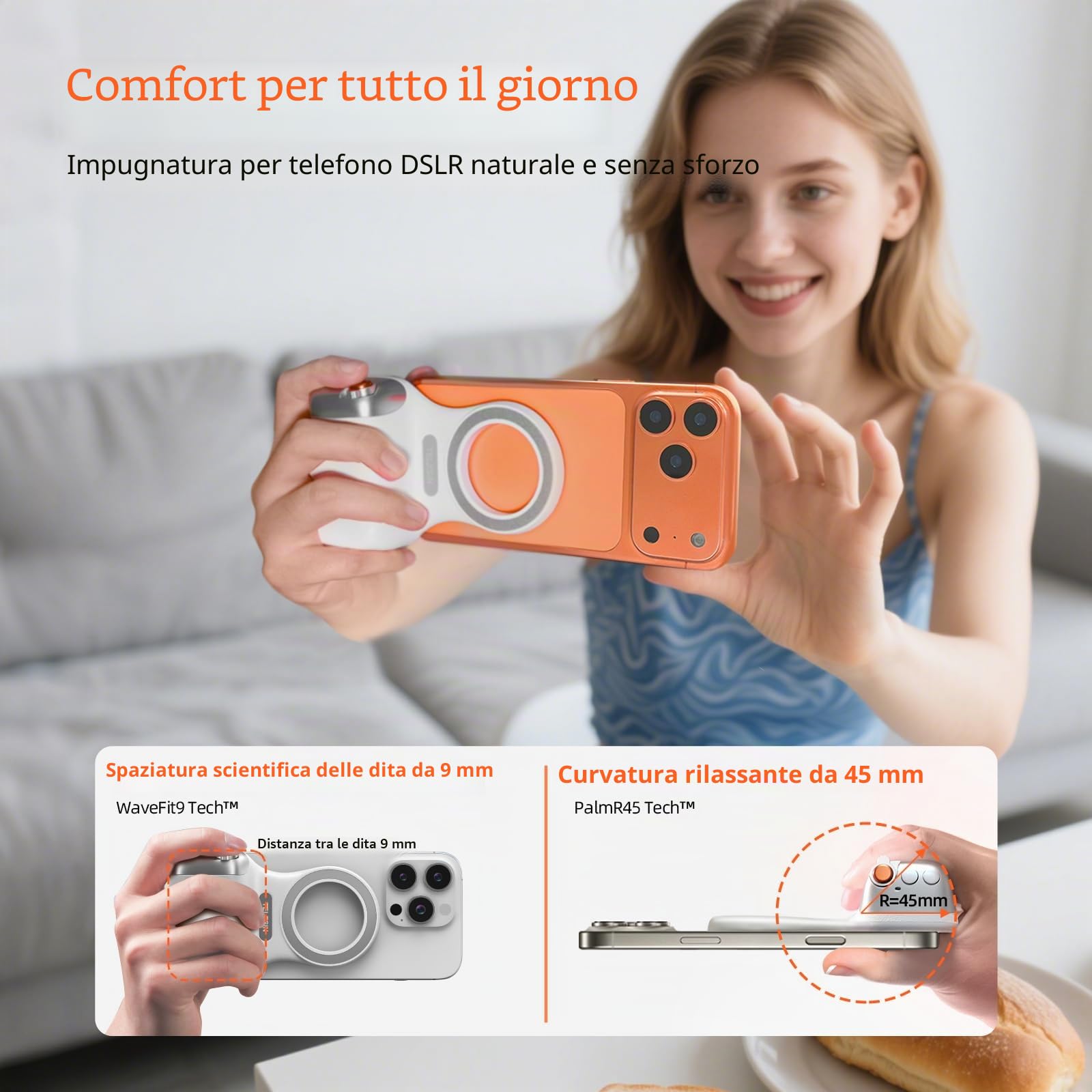 Impugnatura Magnetica iPhone Android,Fun Shot Magnetic Grip for Phone con Telecomando Bluetooth 10M - Filettatura da 1/4" - Impugnatura Foto per Smartphone Vlog,Selfie,Fotografia