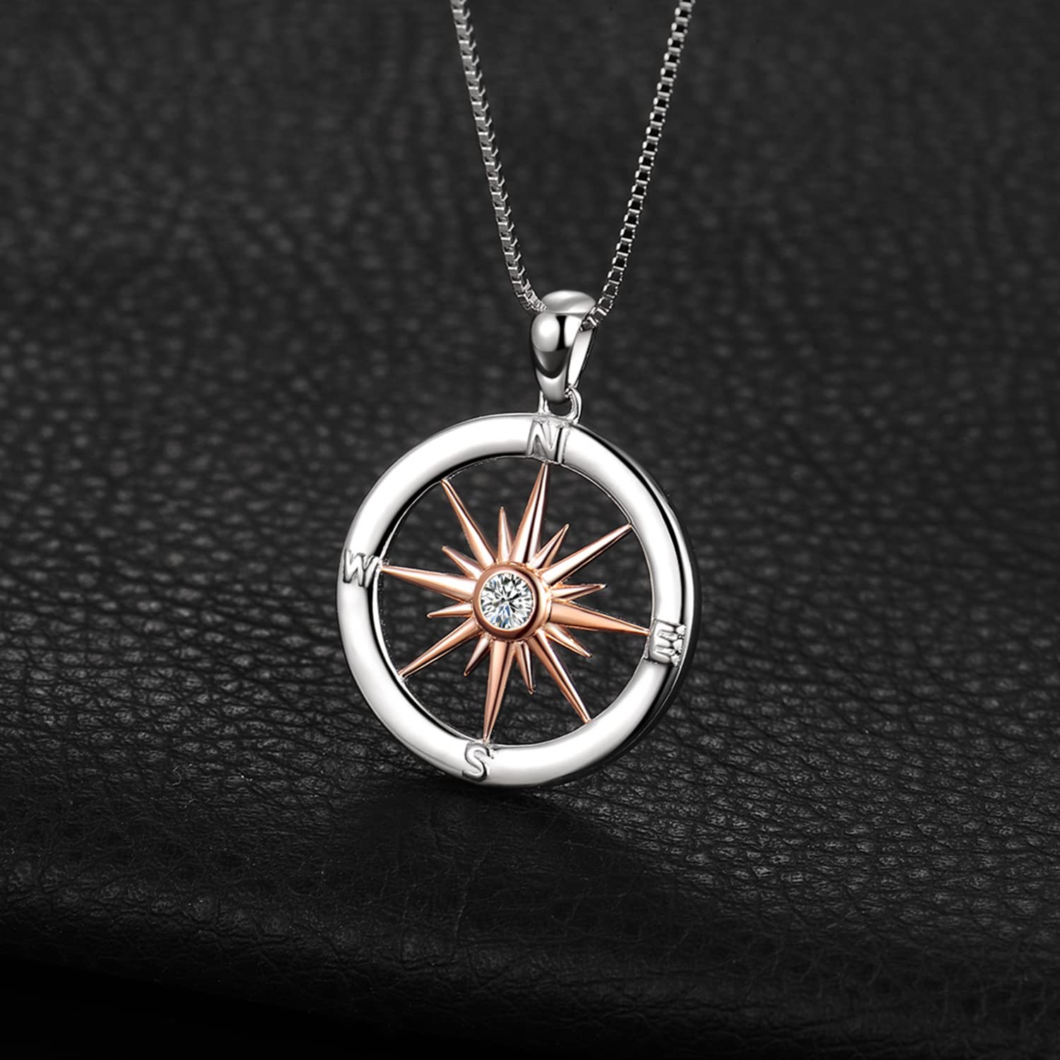 JewelryPalace Collana Rosa dei Venti Donna Argento 925 con Cubica Zirconia, Sole Collana Ciondolo Pietra a Taglio Rotondo con Catena 45cm, Collane Pendenti Anniversario Set Gioielli Donna
