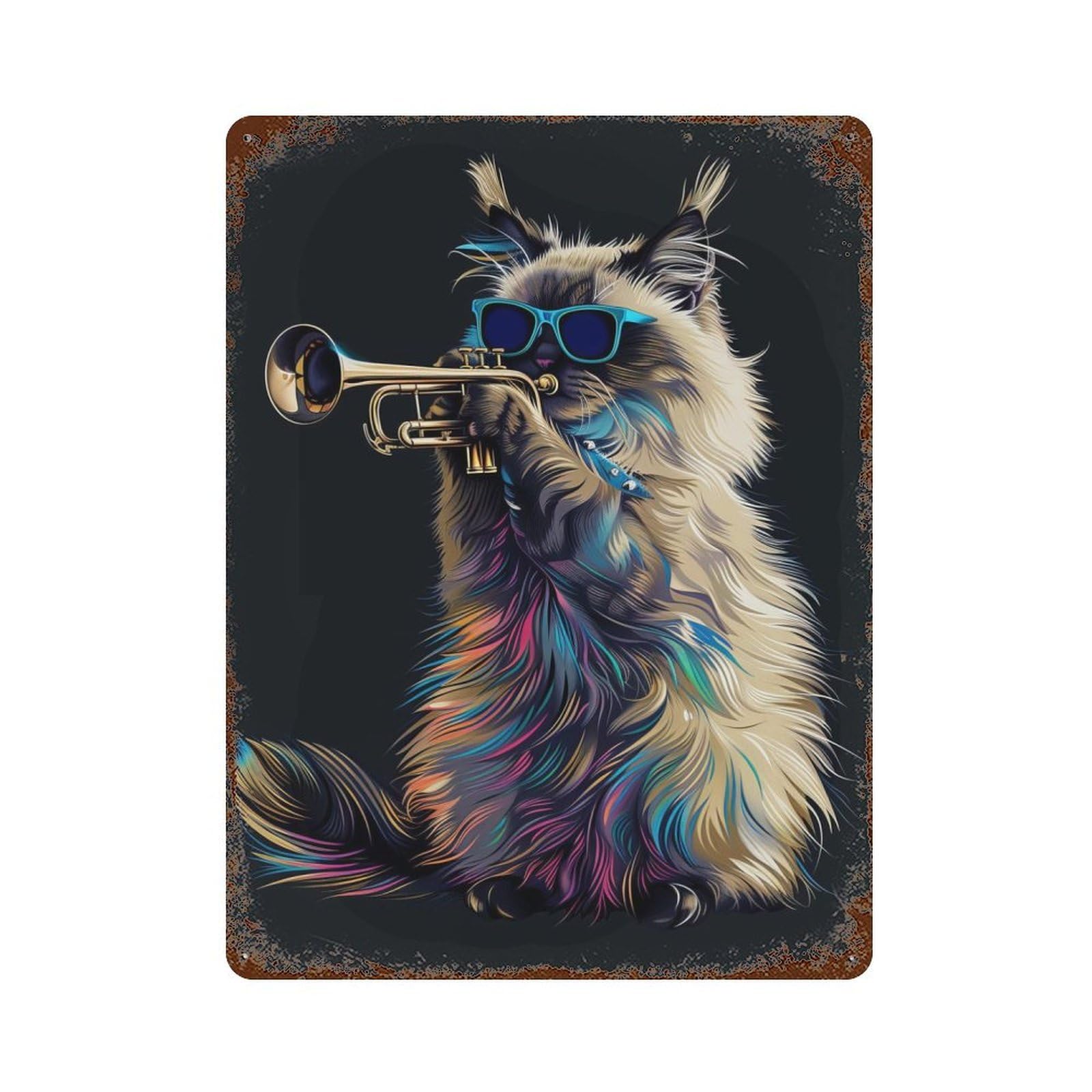 Birman Trumpet Vintage Wall Sign 15.7"x11.8", Rust Effect Metal Decor for Farmhouse, Kitchen And Entryway Decor