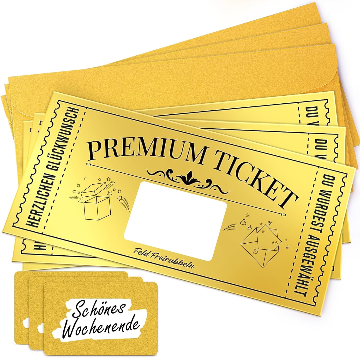 FITMITE 3pcs Golden Ticket Special Birthday Card with Scratch Sticker Gifts for Women Gift Idea for Girlfriend Mum Child