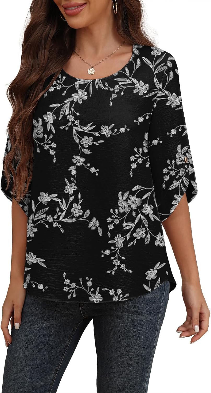 Askyes Women's 2026 Summer Chiffon Blouses Bell Short Sleeve Tshirts Casual Loose Flowy Dressy Work Tops for Leggings Blouse - Image 5