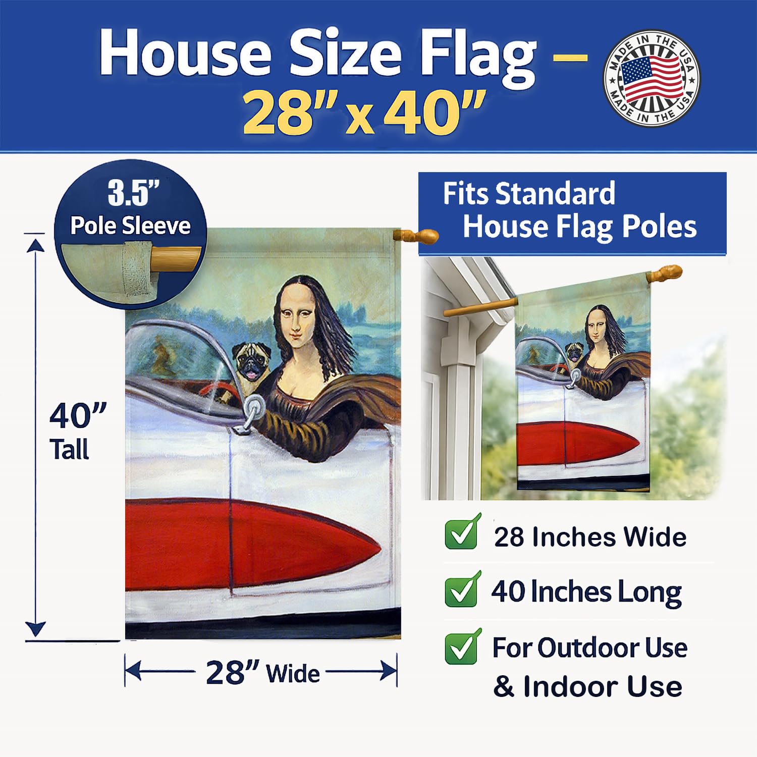 Caroline's Treasures 7043CHF - Tela con bandiera Carlino e Mona Lisa, grande, multicolore