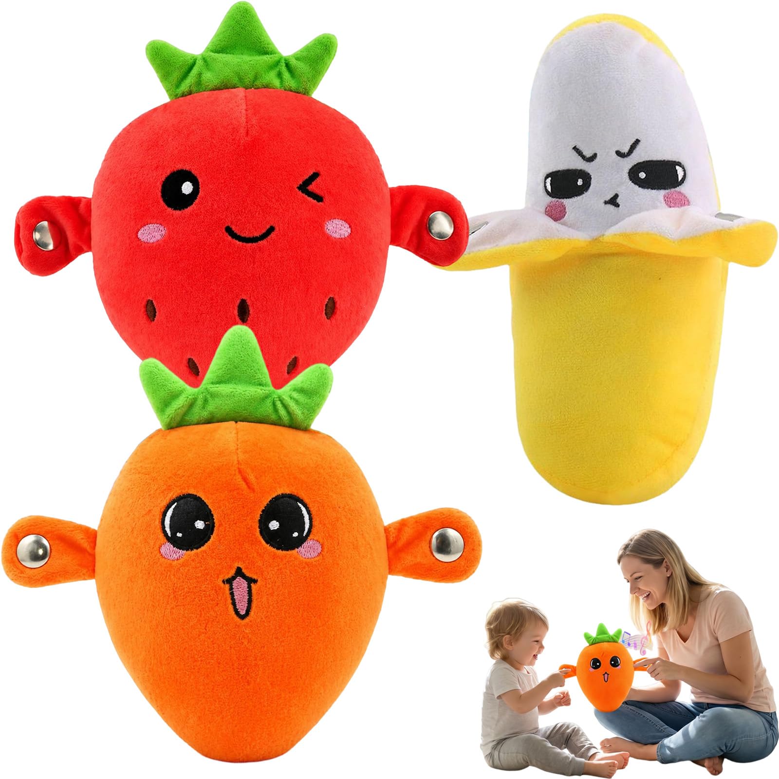 Knubbuf Interactive Music Plush Toy, Banana Plush Musical Sensory Toy with Sounds, Touch-Sensitive Fruit Stuffed Animal for Parent-Child Play, Fun Sound-Activated Rhythm Piano Doll (Mix)