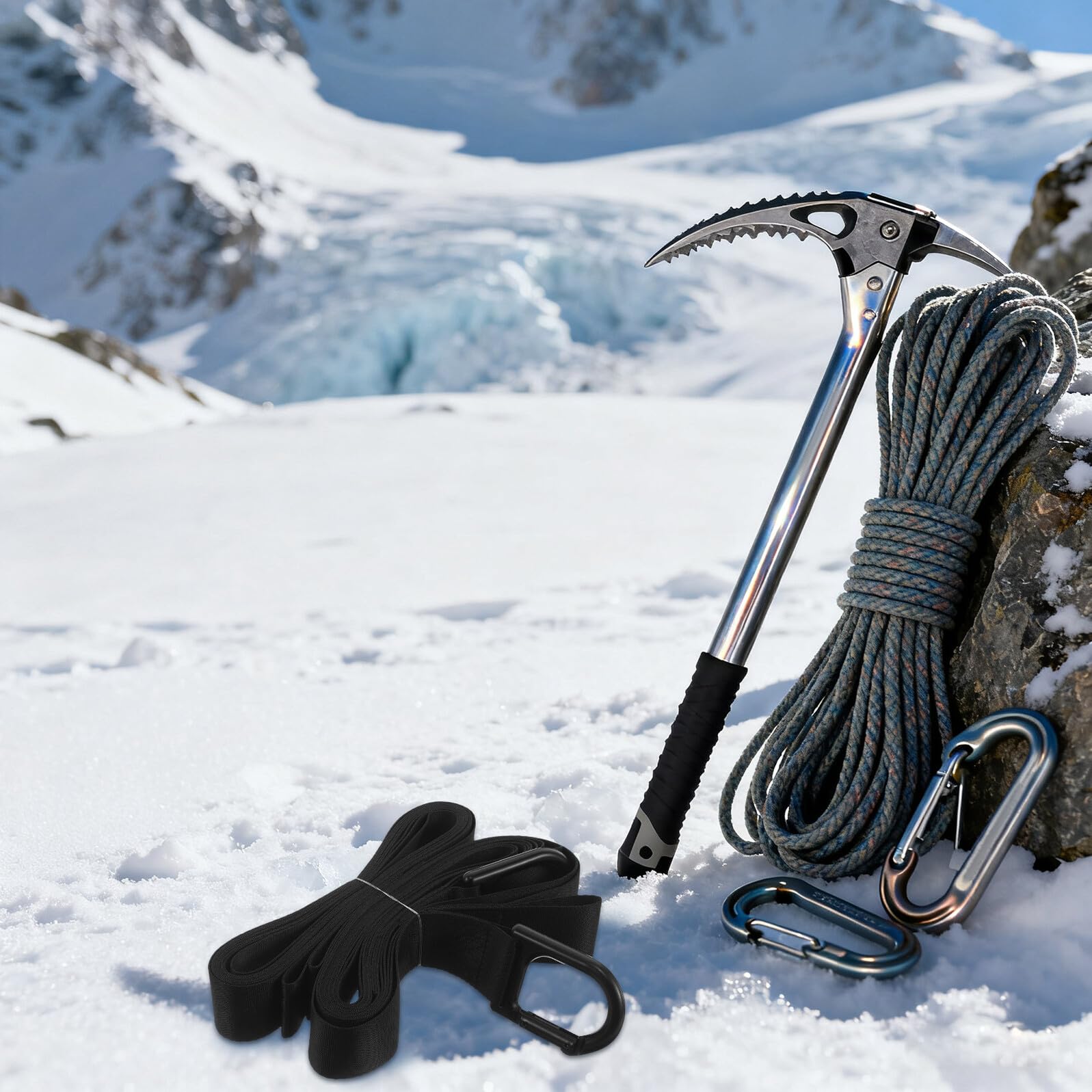 NOLITOY Cuerda de Remolque para Motos de Nieve 5,8 M, Correa Resistente de Poliéster Negra, Equipo de Rescate y Tracción para Atv y Trineos en Clima Frío