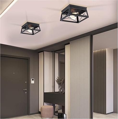 Miniatura 35 de 2-Light Farmhouse Flush Mount Ceiling Light Fixture with Bronze Wood Grain Vintage Industrial Ceiling Mount Cage Light for Closet Hallway Entryway