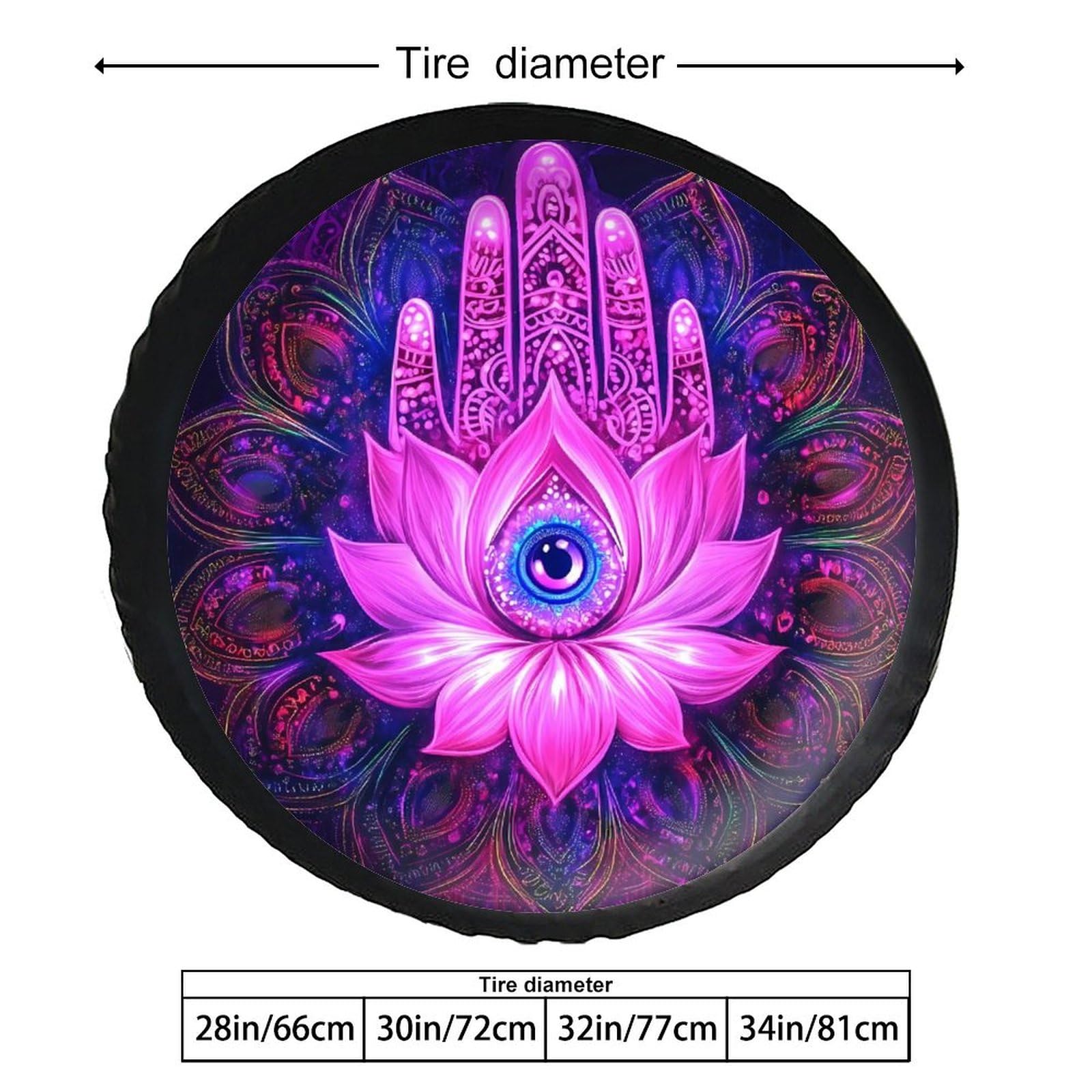 Hamsa Hand with Eye Mandala Pattern Spare Tire Cover Leather Waterproof Wheel Protectors Universal Car Accessories 32inch